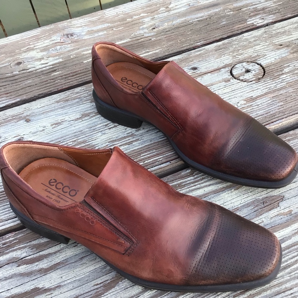 Ecco Men's Size 44 Shoes Slip On Brown Leather Comfort Loafers Shoes